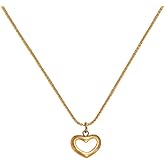 DIAMANTIO 18K Gold Plated Heart Pendant Necklace with Mother of Pearl Inlay – Minimalist Love Charm Jewelry for Women