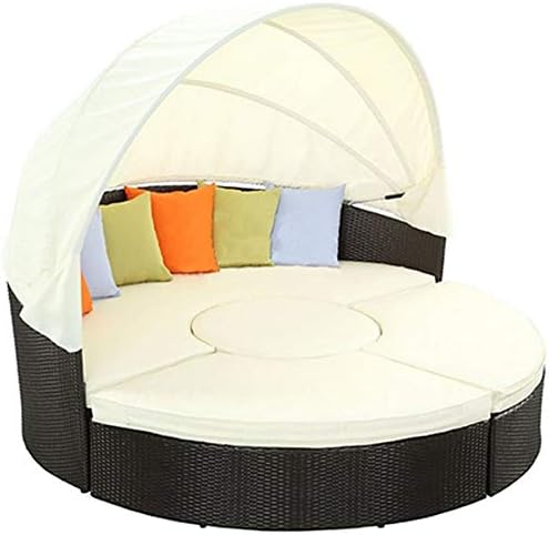 CRRQQ Patio Furniture Outdoor Lawn Backyard Poolside Garden Round With Retractable Canopy Wicker Rattan Round Daybed, Seating Separates Cushioned Seats/71inches,78.7inches