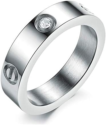Dubeauty Love Ring Titanium Stainless Steel Cubic Zirconia Couples Engraved Bands Silver Size 5-9