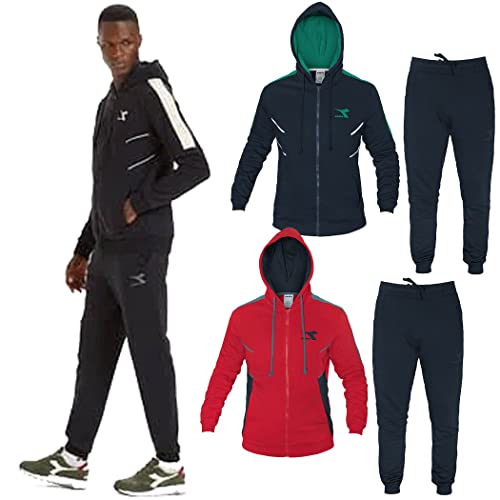 Diadora Tuta Uomo Cotone Organico Felpato Cappuccio Zip 3 Colori Art.776  (Tango Red - M) | Prezzo.it