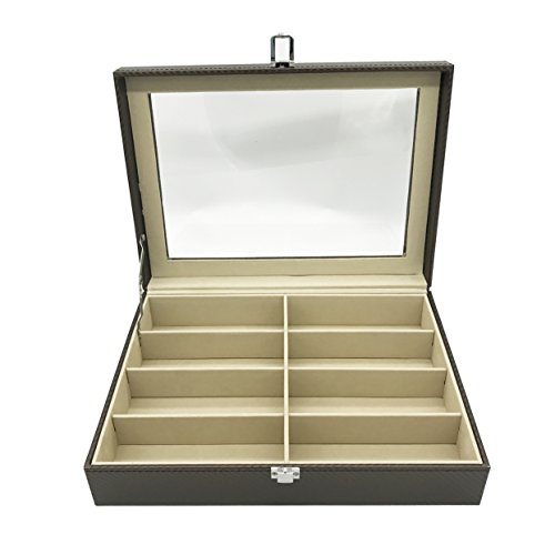 UnionPlus 8-Slot Eyeglass Sunglass Glasses Organizer Collector - Faux Leather Storage Case Box (Coffee - Carbon Fibre) - Thumbnail 7