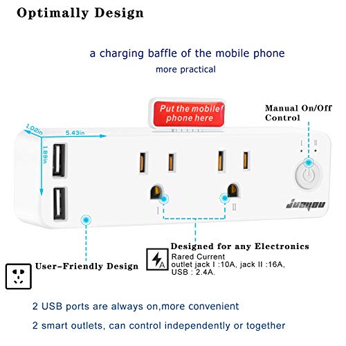 Dual Smart Plug, Smart Outlets Work with Alexa, Echo & Google Home, 2