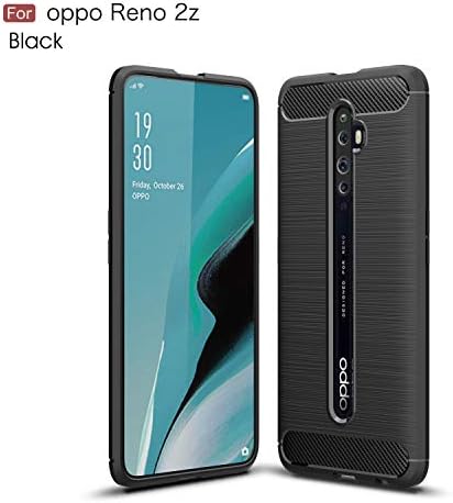 YFXP OPPO Reno 2Z Case, Shock Absorption OPPO Reno 2Z Cover Soft TPU Anti Scratch Carbon Fiber Case with Tempered Glass Screen Protector for OPPO Reno 2Z Black