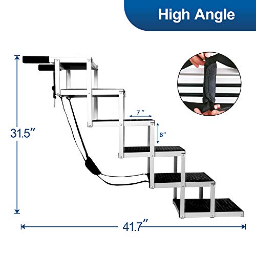 Niubya Folding Car Dog Steps Stairs, Lightweight Aluminum Portable 6