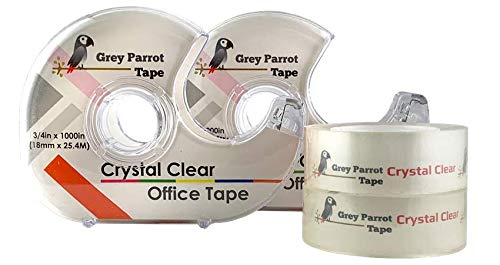 GreyParrot Tape Office Tape Clear Refill Rolls + Dispenser(8 Pack),(3/4" x 1000in/Pack). for Craft Jobs, Gift Wrapping, Clear(Transparent) Glossy Finish, Refillable
