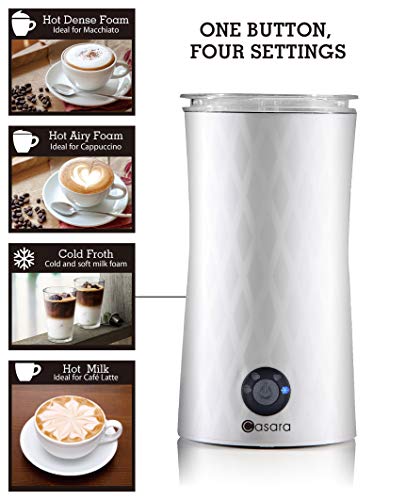 Milk Frother â€“ Casara 4 in 1 Electric Milk Frother and Steamer for Bulletproof Coffee, Cappuccino, Latte, Matcha - Hot and Cold Automatic frother with Extra Whisks,Non-Stick Interior, Precise Temperature Control
