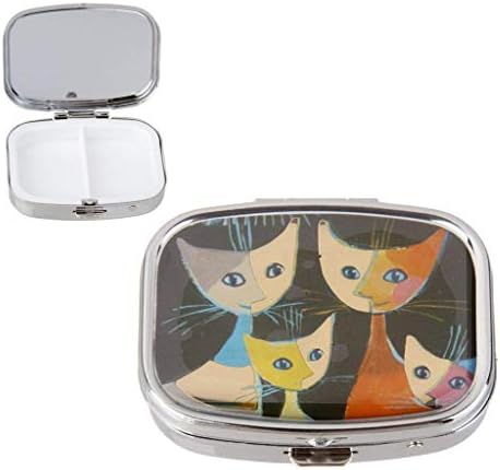JER Portable Mini Lovely Cats Pill Case Box Storage Container with Internal Mirror