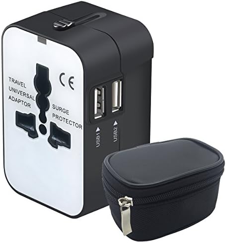 Universal All in One Worldwide Travel Adapter, Wall Charger AC Power Converter with Dual USB Charging Ports - Black