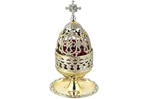 TERRA GREEK Engraved Two Tone Brass Vigil Lamp with Holy Theotokos (9580 GN)