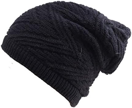 Hieasy unisex Thick Knit Beanie Skull Hat Fleece Lined Slouchy Winter Cap Black