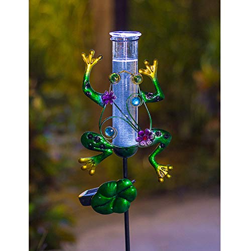 image for BOAER Solar Powered Rain Gauge Outdoor,Metal Frog Figurine Stake for G