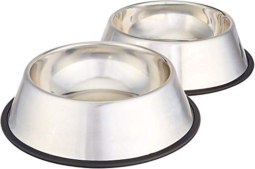 AmazonBasics Stainless Steel Pet Dog Water And Food Bowl - Set of 2, 11 x 3 Inches AmazonBasics Stainless Steel Pet Dog Water And Food Bowl - Set of 2, 11 x 3 Inches