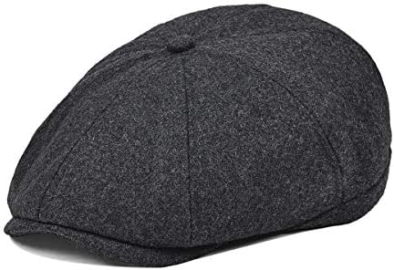 JANGOUL Men Ivy Cap Cotton Twill Newsboy Flat Hat (Black, 7 1/8