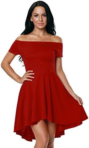 burgundy off shoulder skater dress Rebdolls Women's Class Flirt Cotton Off The Shoulder Mini Skater Dress W. Pockets - Burgundy
