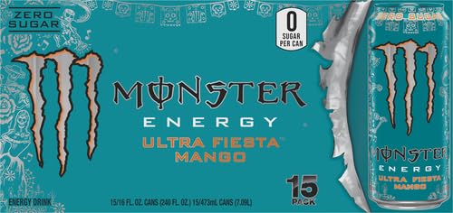 MONSTER ENERGY ULTRA FIESTA MANGO, SUGAR FREE ENERGY DRINK, 16 OUNCE (PACK OF 15)