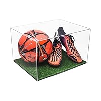 Versatile Deluxe Clear Acrylic Display Case - Large Rectangle Box with Turf Base 15.25" x 12" x 9" (A025-CTB)