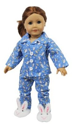 Doll Clothes for American Girl Dolls: 3 Piece Rainy Day Pajamas with Bunny Slippers Outfit - 