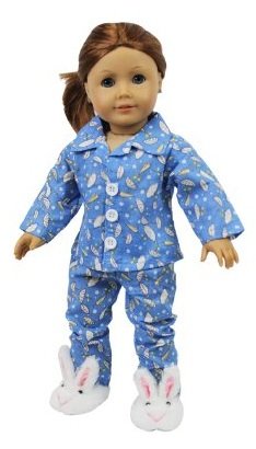 Doll Clothes for American Girl Dolls: 3 Piece Rainy Day Pajamas with Bunny Slippers Outfit – “Dress Along Dolly” (Includes 2 Piece Umbrella Themed Pajamas and Pair of Bunny Slippers), Baby & Kids Zone