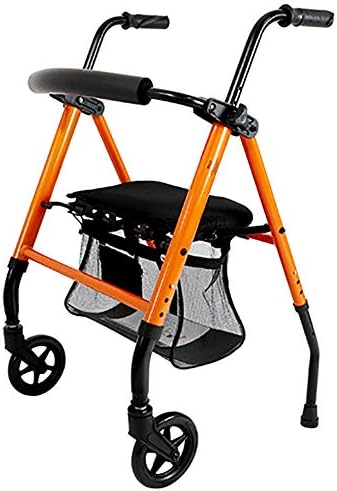 歩行器歩行車 ホイールとシートを備えたシニアローリングウォーカー 全地形対応 折りたたみ式ポータブルステップアシスト ショッピング用手押し車 積載量158kg オレンジ Size 2 Wheels Masqueboutique Com