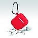 Airpods Case Holder Skin, Waterproof Protective Shock Silicone Charging Cover with Anti-Lost Strap and Keychain for Apple Airpod (Red)