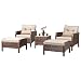 Tangkula Wicker Furniture Set 5 Pieces PE Wicker Rattan Outdoor All Weather Cushioned Sofas and Ottoman Set Lawn Pool Balcony Conversation Set Chat Set