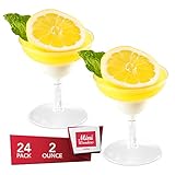 MINI WONDERS Heavy Duty Plastic Clear Single Serve Margarita Cup 2 oz Cocktail Dessert Cups 24 Count Toast Shot Shooter Glasses Disposable Reusable Party Bowls