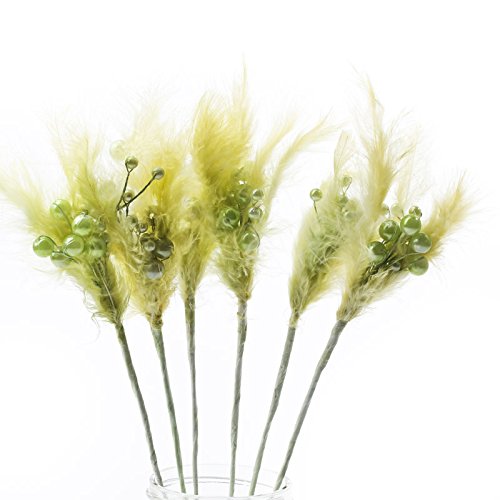 Group of 6 Whispy Soft Green Pearl and Feather Sprays for Wedding Accents and Flower Arrangements