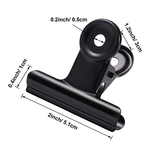 12 Pack Bulldog Binder Clips 2 Inch Large Black Metal Bulldog Paper Clips Hinge File Paper Clips Clamps for Photos,Picture, Maps, Art Crafts, Home Office Supplies - Thumbnail 2