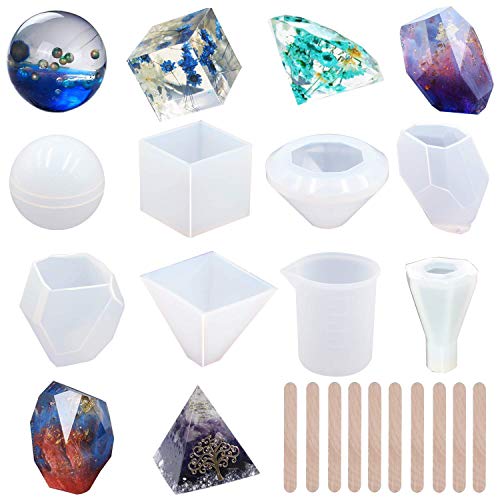 M-Aimee 6 Pieces Silicone Casting Molds and Tools Set Making Including Pendant, Jewelry, Earring, Sphere Molds, Perfect for DIY Craft (Set C)
