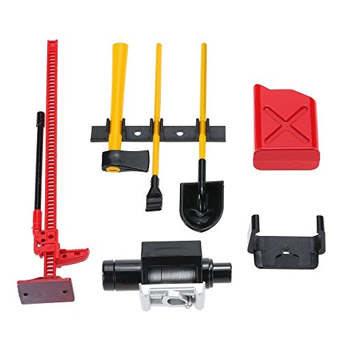 ShareGoo 6PCS RC Decoration Accessories Tool Set Kit for 1:10 Scale RC Rock Crawler 4WD D90 D110 SCX10 Wraith,Include Gas Can, Winch, Jack, Shovel, Axe, Pry Bar,Red