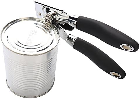 Stainless Steel Manual Can Opener-Professional Heavy Duty Ergonomic Anti-Slip Soft Grips Handle.Big Knob For Easy Turn Open Cans And Tins With No Effort.Safety Smooth Edge No Sharp Cuts(black)