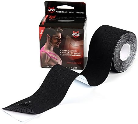 Elastic Kinesiology sports Tape - MDS Therapeutic athletic Tape, Muscle Support, Water Resistant, Breathable and Low Sensitization, FDA Approved, 2 inch x 16.4 feet, Black