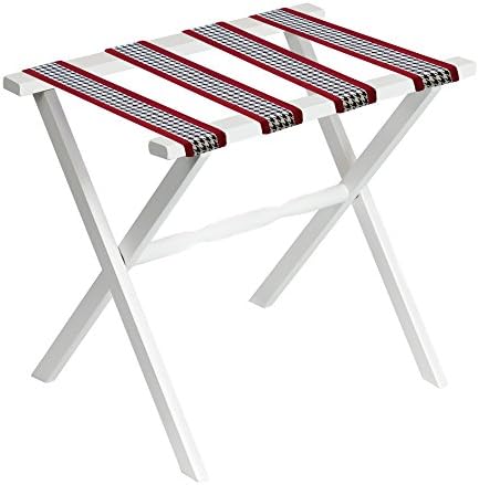 Gate House Furniture Straight Leg Designer Series Wood Luggage Rack, White/Red/Houndstooth