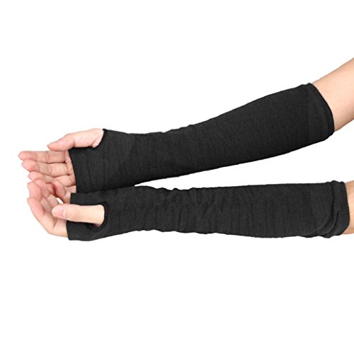 Vovotrade Winter Wrist Arm Hand Warmer Knitted Long Fingerless Gloves (Black)