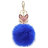 Kissweet Cute Fox Pom Pom Fur Ball Rhinestone Keychain Bag Car Ring Keyring