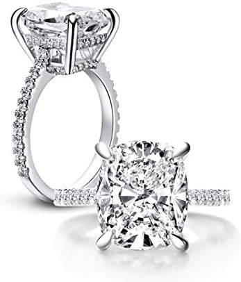 Erllo 6 Carat Clear Cushion Cut CZ Cubic Zirconia Solitaire Wedding Engagement Ring 925 Sterling Silver
