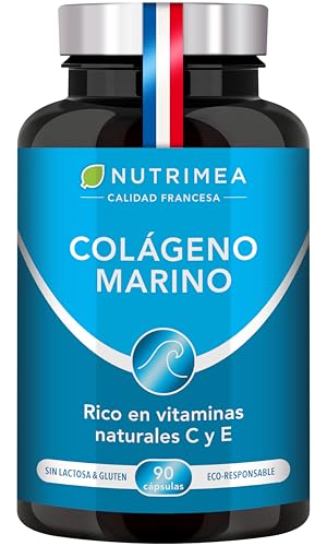 COLÁGENO MARINO hidrolizado - 900 mg - Vitaminas A, C y E - Puro y natural - Hidratación de la piel - Protege huesos y articulaciones - 90 cápsulas - Nutrimea - Fabricado en Francia