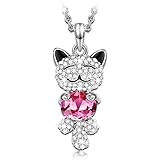 J.NINA Gifts for Kids Cat Necklace for Cat Lover Animal Design Women Pendant with Rose Swarovski Crystal Women Necklace as Birthday Anniversary Graduation Gifts for Wife Daughter Niece Girlfriend