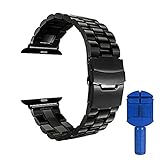 Apple Watch 42 mm Band, Infiland Stainless Steel Metal Replacement Strap Wrist Band for Apple Watch and Sport and Edition Version 42 mm - Black
