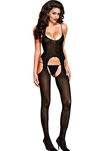 Music Legs Women's Opaque Suspender Bodystocking, Black, One Size - Thumbnail 6