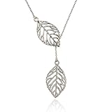 Jane Stone Fashion Simple Metal Double Leaf Pendant Alloy Lariat Collar Bib Necklace for Women Elegant