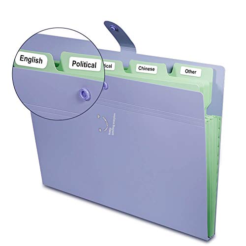 Selizo 6 Pcs Expanding File Folders with 5 Pockets Plastic A4 Letter Size Document Organizer and 168 Pcs File Folder Labels for School and Office
