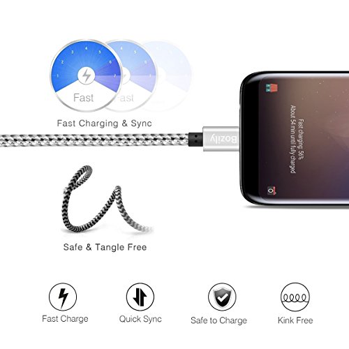 Bozily iPhone Charger, 3PACK 6Feet Nylon Braided Charging Cables Cell phone Cord Lightning to USB Cable for iPhone X 8 8 Plus 7 7Plus 6s 6s Plus 6 6Plus 5 5s 5c SE iPad iPo
