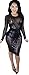 Kearia Womens Sexy Black Sequin Mesh Splice Long Sleeves Clubwear Party Midi Dress Black Medium