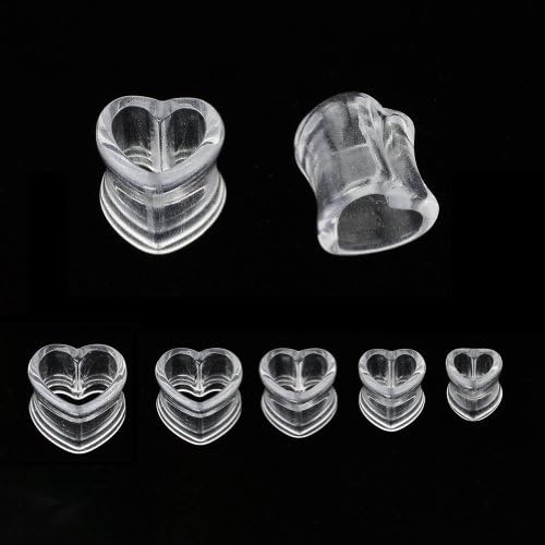 Piercing Body Jewellery One Pair (2pcs) Clear Transparent Acrylic Hollow Heart Double Flare Tunnel Ear Plug - 1/2"(12MM)