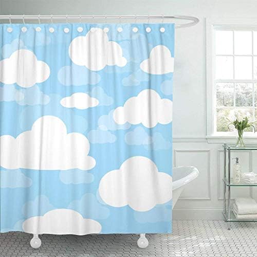 Franala Atmosphere of Cloud and Blue Sky Bright Cartoon Polyester Fabric Shower Curtain Sets with Hooks Creative Bathroom Shower Curtain