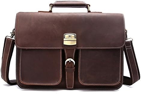 Lanwin Men's Genuine Crazy Horse Leather Shoulder Briefcase Messenger Bags Laptop Bag