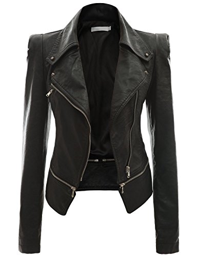 Ilishop Women's Stylish Faux Leather Power Shoulder Coat Ladies Jacket Black M-US0-2 Ilishop Women's Stylish Faux Leather Power Shoulder Coat Ladies Jacket Black M-US0-2
