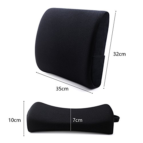 High Density Memory Foam Back Cushion, Non-slip Orthopedic Lumbar Support Pillow for Low Back Pain Relief, 2 Adjustable Straps for Car or Office Chair, Black