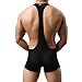 TiaoBug Men's Wrestling Singlet Smooth Freestyle Jockstrap Bodysuit Underwear Black Medium